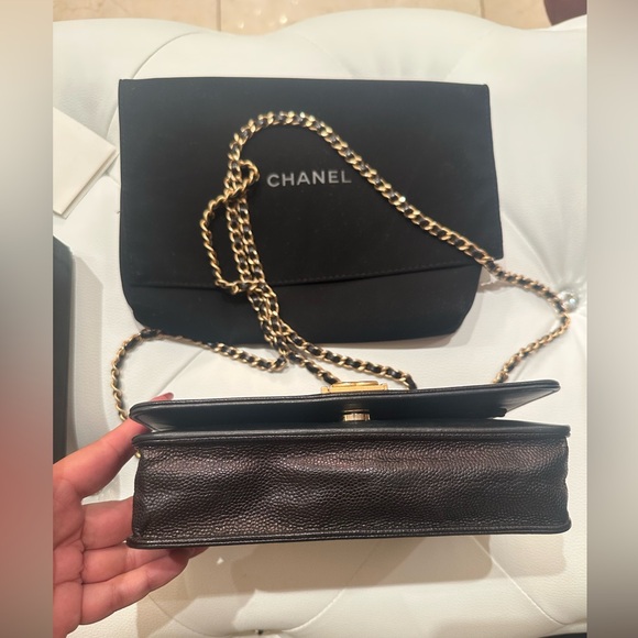 CHANEL Chevron Boy Wallet on Chain crossbody gold hardware & chain - Picture 6 of 15